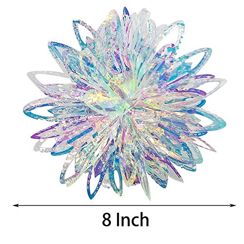 Iridescent Flower Ball Ornament Hanging Decoration, Foil Ceiling Decorative Hanging Ornaments for Christmas Bridal Shower Wedding Birthday Frozen Theme Party Fairy Princess Rainbow Show Decoration - color: Iridescent Flower Shaped Ball