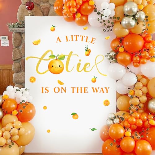 Little Cutie Baby Shower Decorations Backdrop Decals - On The Way Sign Decor for Balloon Arch Gender Reveal Orange Welcome Banner Pregnancy Party Supply - color: Orange Gold