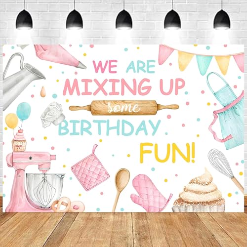 Baking Dessert Cooking Backdrop Kitchen Theme Cooking Birthday Party Decor Background Baby Shower Girls Boys Portrait Cake Table Decor Photoshoot Studio Props (6X4FT) - size: 6X4FT