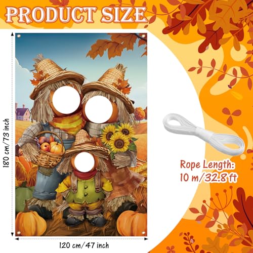Lunmon Autumn Pumpkin Backdrop for Photography Pumpkin Photo Props with Head Cutout Thanksgiving Harvest Background for Fall Decorations Party Supplies 6 x 4 ft with 10 Meter Rope - color: Autumn Pumpkin