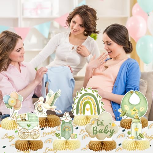 8Pcs Bear Baby Shower Decorations Honeycomb Centerpieces for Boy, Confetti Baby Shower Table Decorations Birthday Party Table Centerpieces Toppers Party Decor (Green) - color: Green-baby Shower