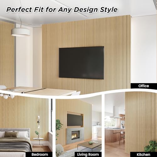 Smartstandard 2 Pack 106" x 12.6" Wood Slat Wall Panels, Soundproof Wooden Wall Panels, Acoustic Wood Panels for Wall, 3D Fluted Wood Panels for Interior Wall Decor, White Oak - color: White Oak, size: 106" x 25.2"