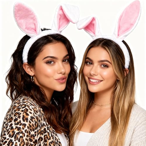 WOVOWOVO Bunny Ears Headbands White Rabbit Ears Soft Plush, Bunny Costume Accessory for Halloween Easter Cosplay, 1 Pack