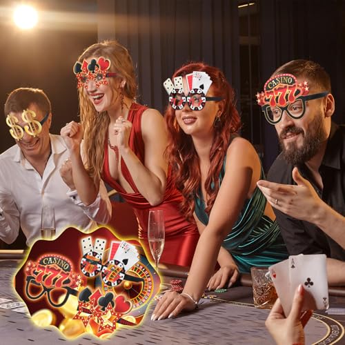 32 Pcs Casino Night Decorations Las Vegas Casino Glasses Paper Eyeglasses Poker Dice Selfie Photo Booth Props Kit Las Vegas Game Night Birthday Party Favors Supplies - style: Casino Night