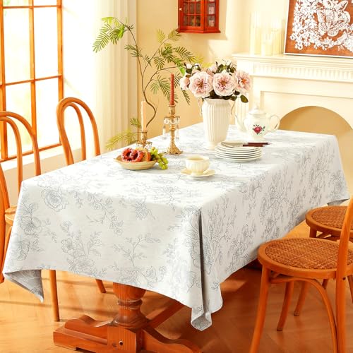 Chassic Premium Vintage Farmhouse Damask Floral 52 x 70 inch Rectangle Table Cloth – Water Resistant Linen Textured Jacquard Tablecloth for Kitchen Dining & Picnic Decor - Grey - color: Gray Flower, size: 70" x 52" (Rectangular)