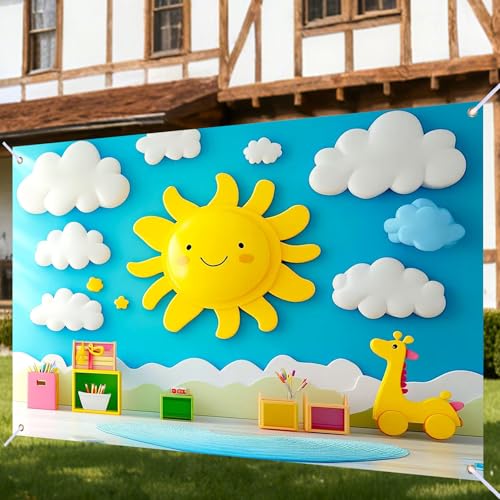Nuxovilar Cartoon Sun Cloud Kids Room Backdrop Polyester 90.55x70.86 Inches Backdrops for Photography Kids Party Playroom Decor - color: WP00816
