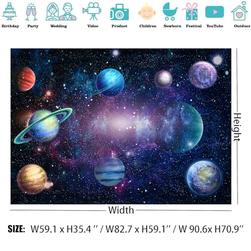 Algasan Outer Space Backdrop Galaxy Planet Party Backdrops Starry Theme Banner for Kids Boys Girls Birthday Party Photography Background Photo Studio Props Cake Table Decor 59.1"x35.4" - size: 59.1"x35.4"
