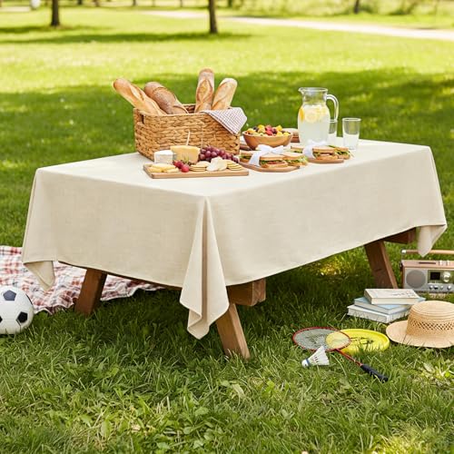 Table Cloth Rectangular Waterproof Faux Linen Table Cover for Dining,Parties Wedding Beige Farmhouse 52x70 Stain Resistant Wrinkle Free Decorative 6 Pack - color: Beige, size: 52X70 IN - 6 pack