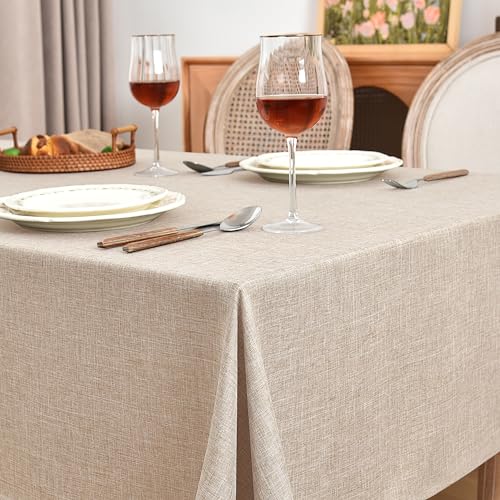 Fitable Linen Textured Beige Tablecloths 2 Pack, Faux Burlap Rectangle Table Clothes for 6 Foot Tables, Rustic Wrinkle-Proof Table Covers for Wedding, Party, Farmhouse, Banquet (54 x 108 Inch) - color: Beige, size: 54" x 108" (2 Pack)