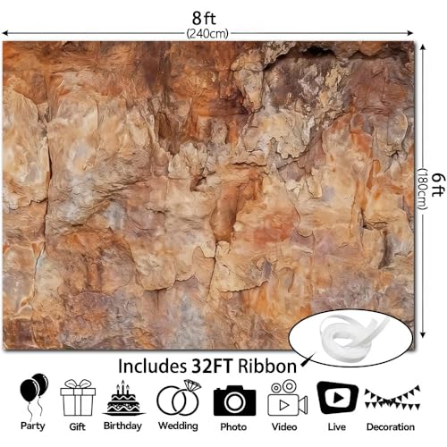 8x6FT Brown Stone Cave Photography Background Rock Texture Photo Backdrop Outdoor Adventure Archaeology Theme Shoots Nature Style Studio Birthday Party Banner Decoration - size: 8x6FT