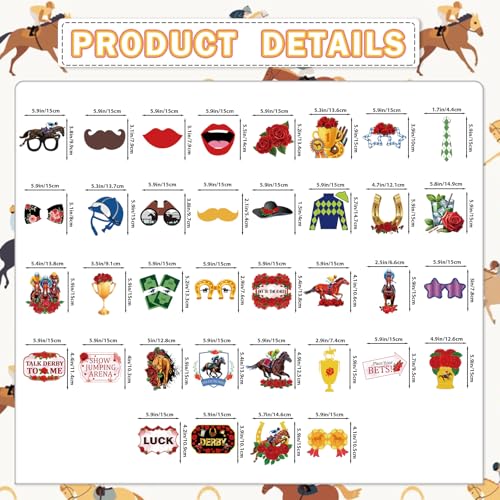 36Pcs Kentucky Derby Photo Booth Props Horse Racing Photo Booth Props Kentucky Derby Decorations for Kentucky Derby Party Decorations Horse Racing Decorations Kentucky Derby Party Supplies