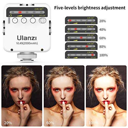 ULANZI VL49 2000mAh LED Video Light w 3 Cold Shoe, Rechargeable Soft Light Panel for DJI OSMO Mobile 3 Pocket Zhiyun Smooth 4 Sony RX100 VII Canon G7X Mark III A6400 6600 Action Camera 13 9 8 Vlogging - color: White