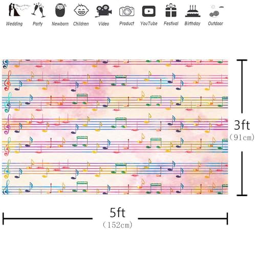 5x3FT Pink Theme Music Notes Backdrop Colourful Music Notation Photography Background for Newborn Girl Baby Shower 1st Birthday Senior Pictures Party Decorations Photo Booth Props Supplies - size: 5x3ft