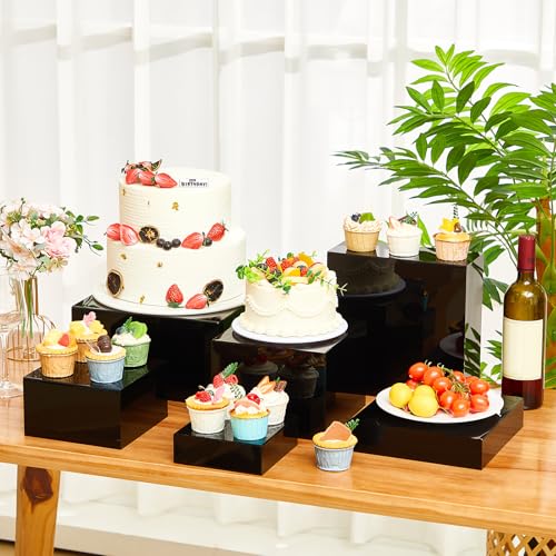 Leinuosen 6 Pcs Large Buffet Risers, 6 to 11 Inch Catering Dessert Table Risers Food Decorative Stands with hollow bottom for Catering Supplies, Party(Black, Square) - color: Black, size: 6 to 11 Inch, style: Square