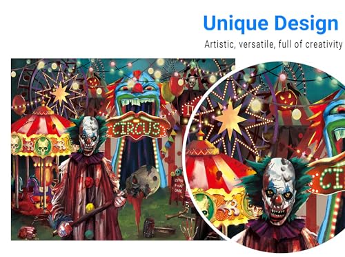Funnytree 10x8FT Halloween Evil Circus Theme Backdrop for Photography Clown Creepy Carnival Haunted House Horror Scary Birthday Party Decorations Banner Home Decor Photo Booth Props Background - size: 10'x8'