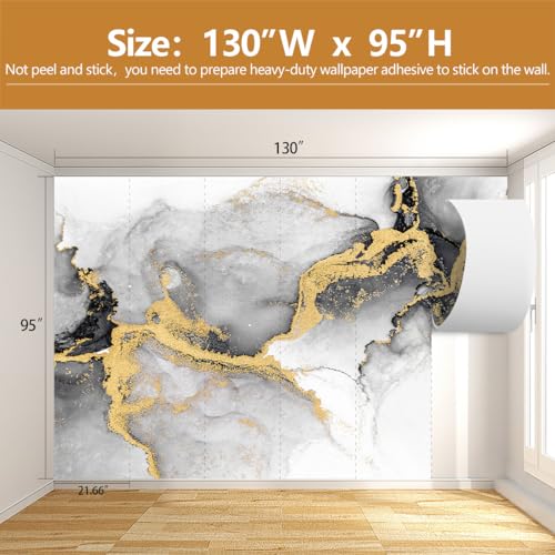 Black Gold Marble Wallpaper Abstract Ink Art Large Background Mural Living Room Office(Not Peel and Stick) - color: CYBH-906, size: 130" x 95"