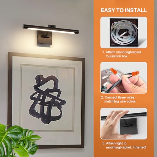 Joosenhouse LED Picture Light Fixtures 16.53" Inches Long Modern Black Wall Lamps with Rotatable Lighting Tube Picture Frame Lights for Paintings 7W(50W Eqv.) Hardwired Connection 3000K - color: Black, size: Non-Dimmable 16.53" Long
