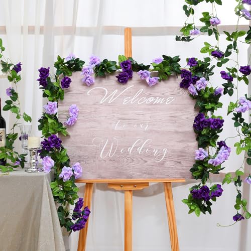 Floweroyal 4 Pack Artificial Flower Garlands 7.9FT Fake Rose Vines Silk Flowers Hanging Rose Ivy for Wedding Arch Party Home Garden Wall Decor (Purple) - color: Purple, size: 4pcs