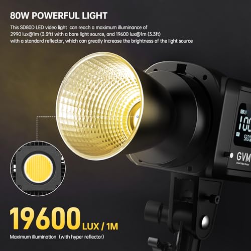 GVM 80W LED Video Light with Lantern Softbox and Tripod Stand Kit, Bi-Color 2700K-7500K 12 Scenes CRI97+ Bowens Mount Studio Light, APP Control COB Continuous Output Lighting for Video Recording - color: video lighting