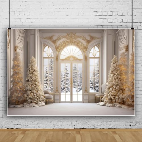 Elegant Christmas Backdrop 9x6ft Fabric Christmas Backdrops for Photography Winter Party Decoration Backdrop Winter Snowscape Window Photos Family Xmas Pictures White Xmas Background - size: 9x6ft
