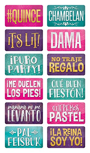 Quinceanera Photo Booth Props Kit by King Props | 40 Piece Teal Gold Mis Quince Anos Party Decorations | Sweet 16 Photo Booth Accessories