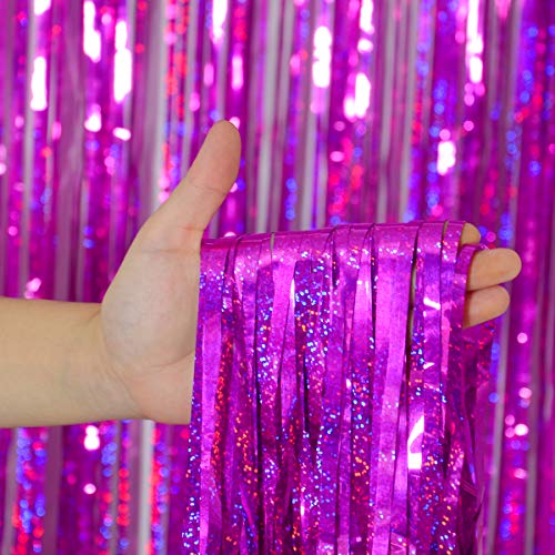 Valentine Backdrop Foil Fringe Curtain Party Decorations - Melsan 3 Pack 3.2 x 8.2 ft Tinsel Curtain Party Photo Backdrop for Birthday Party Baby Shower or Graduation Decorations Rose Red - color: Rose Red