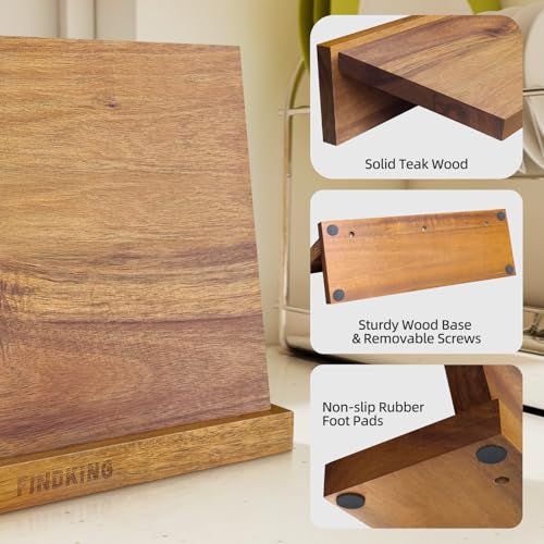 FINDKING Magnetic Knife Block, Teak Wood Utensils Holder, Strong Magnet Stand for Kitchen Counter (10.8 x 8 Inches, Without Knives) - color: Brown