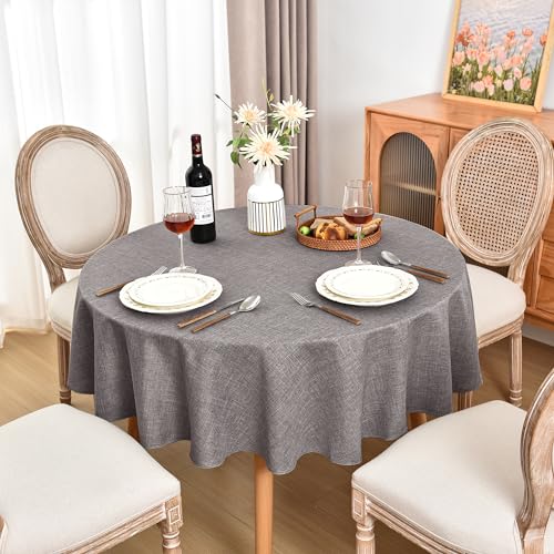 Fitable Linen Textured Tablecloths 60 Inches Round - 2 Pack Faux Burlap Table Clothes for Kitchen, Dining Room, Party, Farmhouse, Outdoor (Great for 20"-48" Round Tables, Stone) - color: Stone, size: 60" Round (2 Pack)