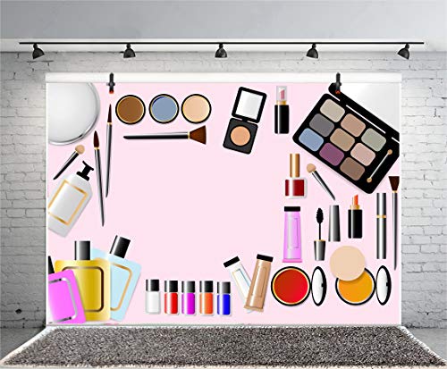 Leyiyi 9x6ft Make Up Products on Table Backdrop Cosmetic Fashion Ladies Lipsticks Brushes Beauty Shop Skin Care Photography Background SPA Henna Party Bridal Shower Vlogger Photo Studio Vinyl Prop