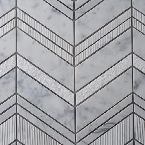 4 x 5 White and Gray Textured Chevron Marble Mosaic Sample Tile Having 1 sqft Coverage - color: White and Gray, size: Sample Swatch (4 x 5 in)