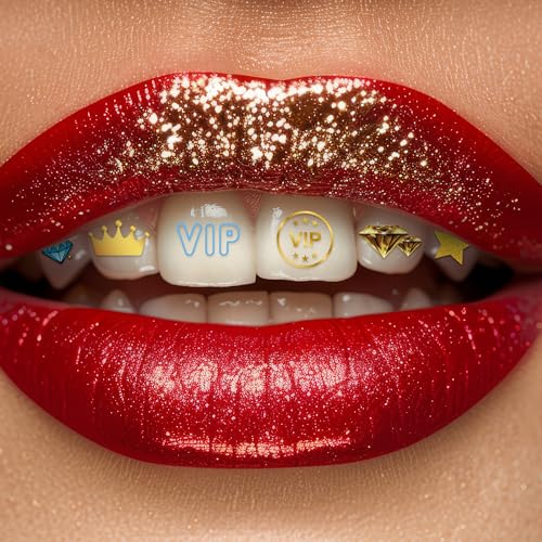 Holiday Tooth Bling Tattoo – Temporary Tooth Gem Kit for Teeth – Safe for Teens & Adults, Removable Fun Fake Tooth Tattoo Stickers for Holiday Costume, Party & Cosplay (VIP) - color: VIP