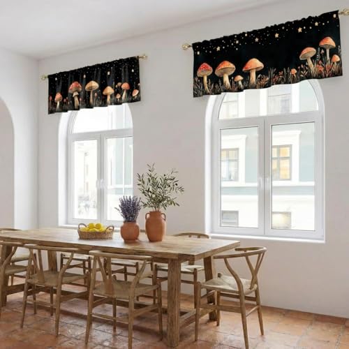 Mushroom Curtain, Two-Pack, Moon Enchanted Forest Starry Night,Applicable to Bathroom, Bedroom, 54x18 inches. - color: Mushroom