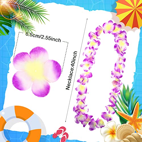 Hoteam 24 Counts Purple Hawaiian Leis Necklace Tropical Flower Lei Floral Luau Party Decorations Hawaiian Flower Luau Necklaces Hula Dance Garland Headbands for Beach Birthday Wedding Party Favors - color: Purple
