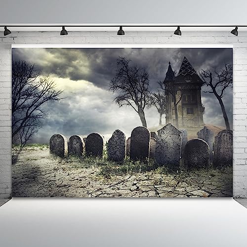 Halloween Backdrop Halloween Cemetery Photo Backdrop for Party Photography 7x5ft Pumpkin Graveyard Scary Haunted House Tombstone Background Kids Adults Birthday Party Studio Props - size: 7x5ft