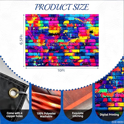 10x6.5ft Graffiti Wallpaper Mural Backdrop, Large Retro 80s 90s Hip Hop Brick Wall Background for Photoshoot, Vibrant Colorful Street Art for Birthday Party, Graduation & Disco Decor - color: Graffiti Wall, size: 10x6.5ft