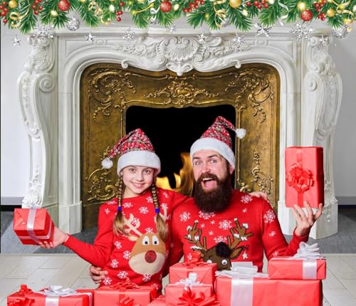 7x5ft White Marble Fireplace Backdrop Interior European Style Stone Fireplace Photo Backdrop Winter Christmas Fireplace Photography Background Home Decor Photo Booth - size: 7x5FT