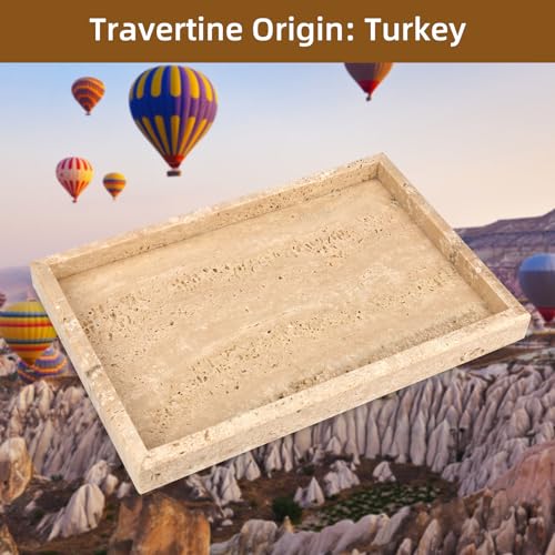 Marble Bathroom Vanity Tray, Natural Luxury Vanity Home Kitchen Bathroom Table Tray, Stone Decorative Countertop Dresser Trays for Key Coffee Perfume Jewelry Makeup (Travertine, 12"x 8" x1.2") - color: Travertine, size: 12" x 8" x 1.2"