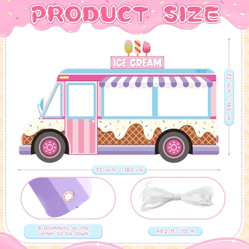 Haull Ice Cream Birthday Truck Photo Prop Ice Cream Frame Decoration Large Fabric Backdrop Banner Carnival Themed Photo Booth Prop Background for Summer Holiday Baby Shower Birthday Party - style: Ice Cream