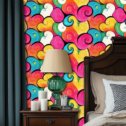 HOMETITUTE Color Swirl Abstract Wallpaper Peel and Stick Contact Paper Wall Paper Stick 17.7" x 118.1" Self Adhesive Removable Vinyl Wall Covering Bedroom Kitchen Bathroom Home Decor - color: Color Swirl Abstract