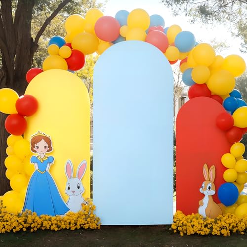 Arch Backdrop Cover Red Yellow Blue Set of 3 Wedding Arch Covers Spandex Backdrop Stand Cover for Birthday Party Ceremony Bridal Baby Shower Banquet Decoration 4FT 5FT 6FT - color: Red Yellow Blue, size: 4FT+5FT+6FT