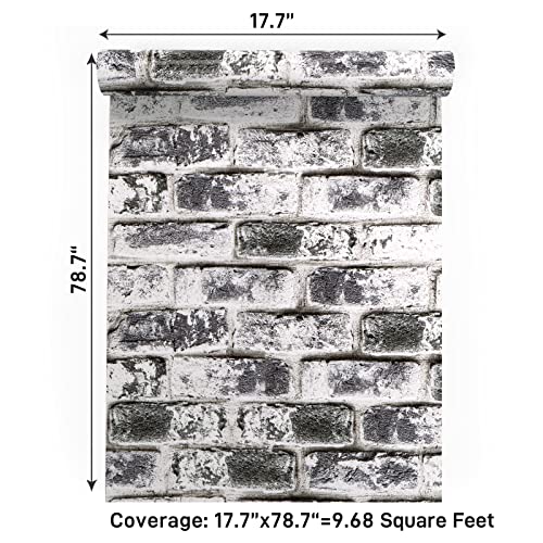 VaryPaper Distressed Grey Brick Wallpaper Peel and Stick Wallpaper 17.7''x78.7'' 3D Textured Faux Brick Wallpaper Removable Self Adhesive Brick Contact Paper for Walls Kitchen Backsplash Fireplace - color: Gray, size: 17.7" x 78.7"