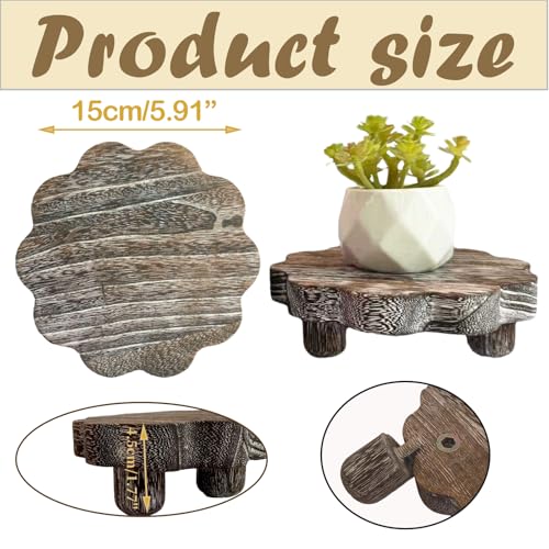 3 Pack Small Scalloped Wood Risers for Display ,Wooden Stands with Removable Feet Farmhouse Rustic Decor for Table Tiered Trays Home Kitchen Decoration (Rustic White, 5.9 Inch) - color: Rustic White, size: 5.9 inch