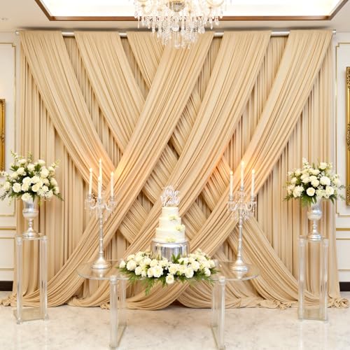 20ft×12ft Champagne Backdrop Curtain for Wedding Parties, 4 Panels Wrinkle Free Polyester Photo Backdrop Drapes Back Drop Cloth for Birthday Photography Background - color: Champagne, size: W5' x H12'(4 panels)