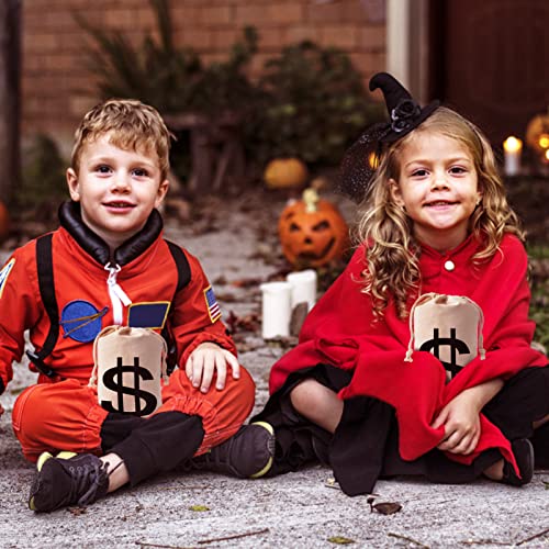 4Pcs 6.3 x 9 Inches Canvas Money Bags - Halloween Prop Money Bag with Dollar Sign, Money Sacks for Bank Robber Costume Pirate Cosplay Theme Party - size: S-6.3 x9 in