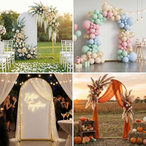 Arch Backdrop Stand and Cover Set, 6.6 x 3.3FT Gold Metal Wedding Arch for Ceremony, Heavy Duty Balloon Arch Stand with White Spandex Cover for Birthday Party, Baby Shower, Graduation, Event Decor - size: 6.6 Ft