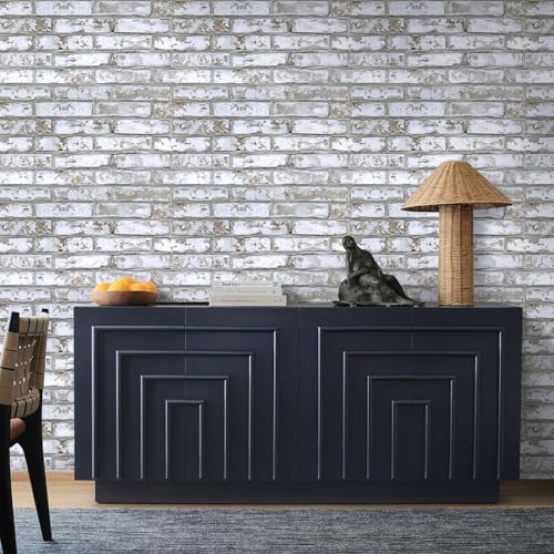 COMSTICKC 3D Gray-White Faux Brick Wall Stickers Peel and Stick Wall Covering, 12 pcs 22.8" x 11.8", Ultra-Light PVC Decorative Tiles Wall Panels, Designed for DIY Wall Upgrades Indoor, 22.48 sq.ft - color: Retro White Brick