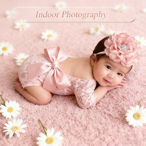 Newborn Photography Outfits, Cute Baby Lace Ribbon Rompers with Headband for Infant Photography Props - color: Pink