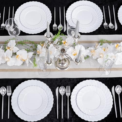 U-QE 60 Count White Plastic Plates - 10.25inch Plastic Disposable Plates for Party - White Dinner Plates Disposable Heavy Duty for Weddings, Parties, Birthdays, Celebrations, Travel and Events - color: 10Inch-60pcs-White