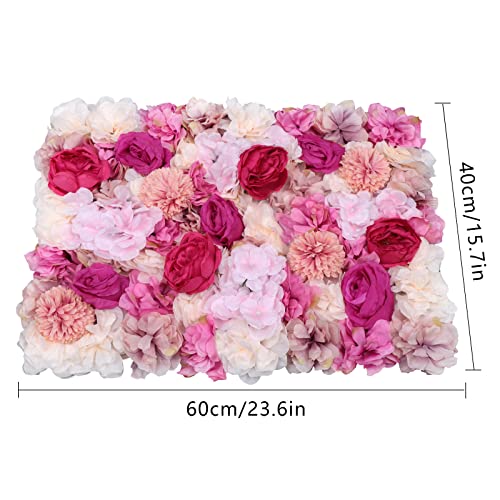 Gdrasuya10 6pcs Realistic Flower Wall Background Artificial Flowers Wall Backdrop Panel 3D Silk Rose Fake Flower Wall Panel Banquet Wedding Party Decor, Photography Background 60 x 40 cm - color: 6pcs, Fuchsia