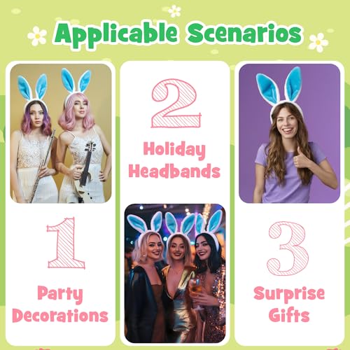 KHC-KHF Easter-Headband Bunny-Headbands Halloween Plush Rabbit Ear Costume Bunny Headband Tail Accessories Party Makeup Birthday Favors s Adult Headwear - color: White Blue Suit